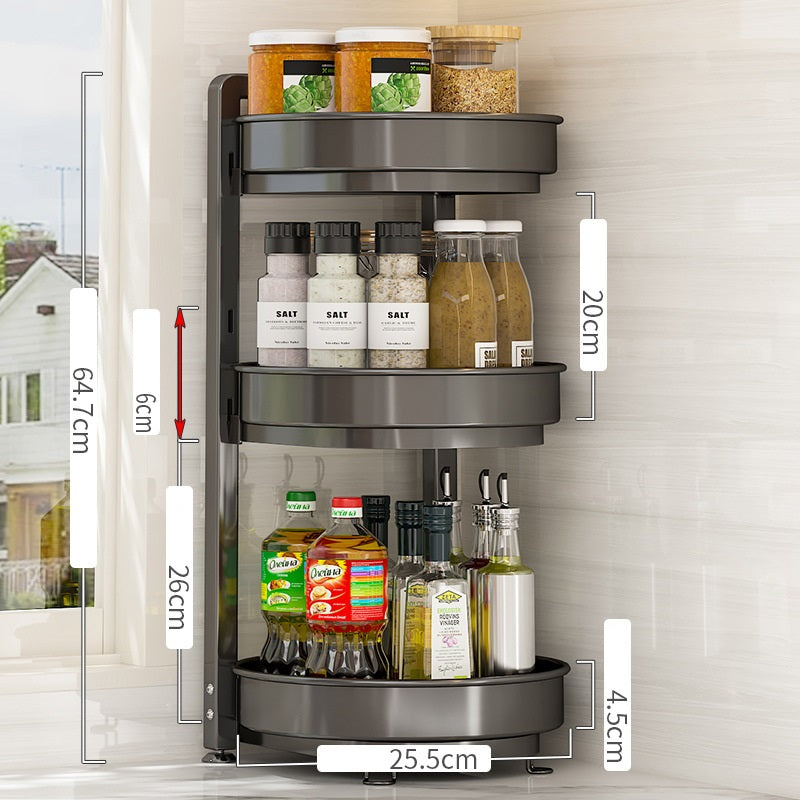 360-Degree Rotating Corner Kitchen Shelf.